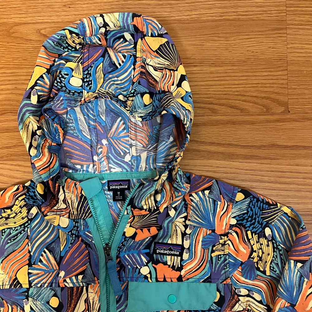 Patagonia Kids Medium 10 Full Zip Hooded Windbreaker Jacket Multicolor Abstract